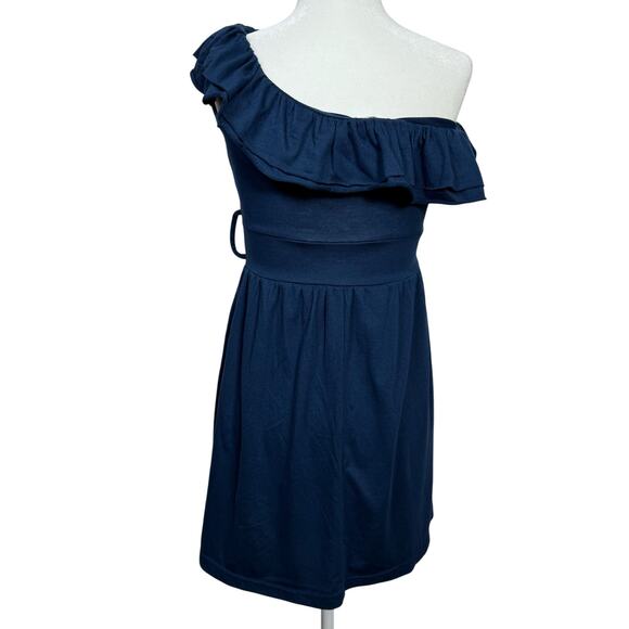 Derek Heart Navy One-Shoulder Ruffle Dress – Flowy Mini Dress Size M - Picture 2 of 5